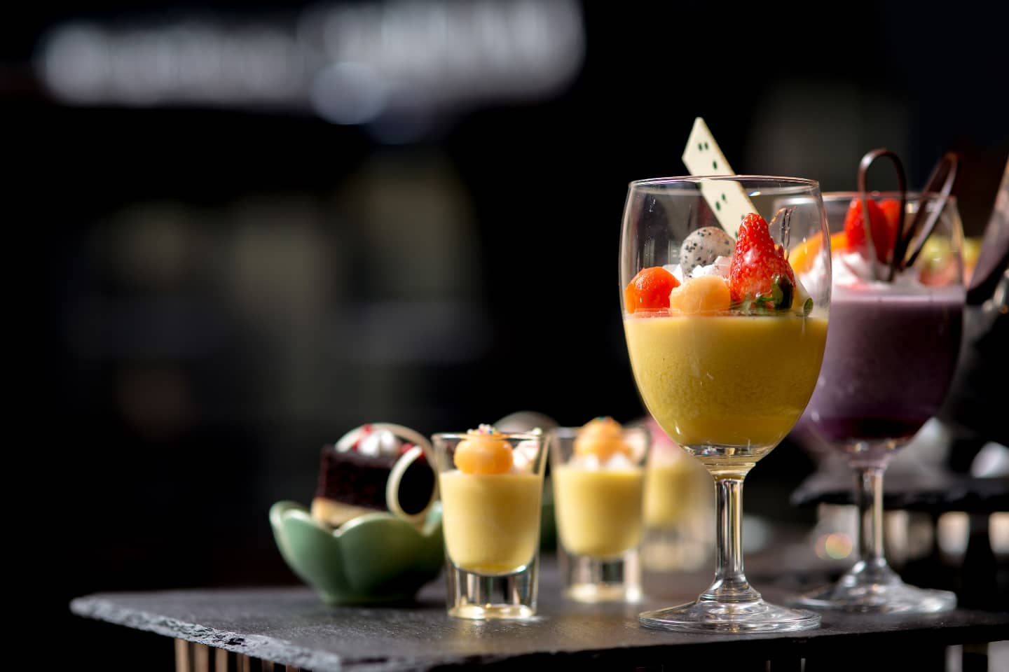 Dessert glasses set out at the Zing GourMET Shop