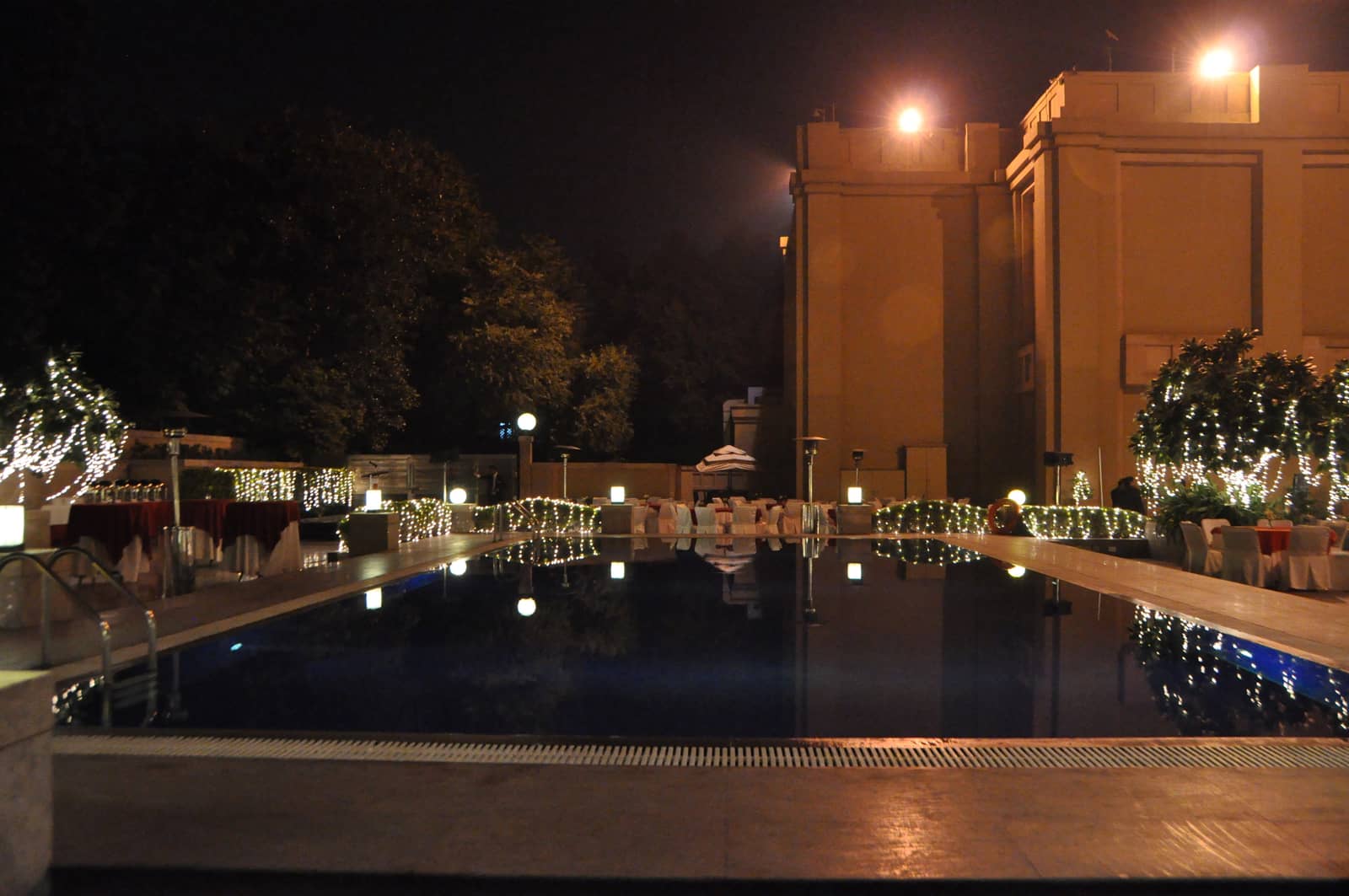 The poolside in the evening